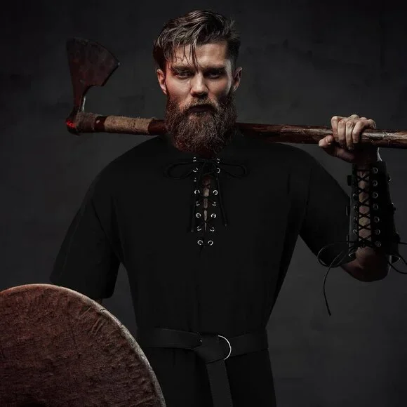 3 Pcs Renaissance Costume Men Medieval Viking Tunic Knight Costume Faux Leather